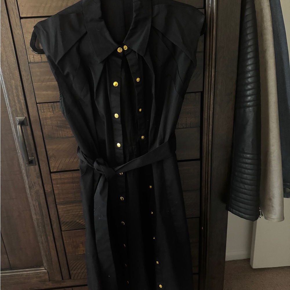 New York & Company Black Dress with Gold Buttons